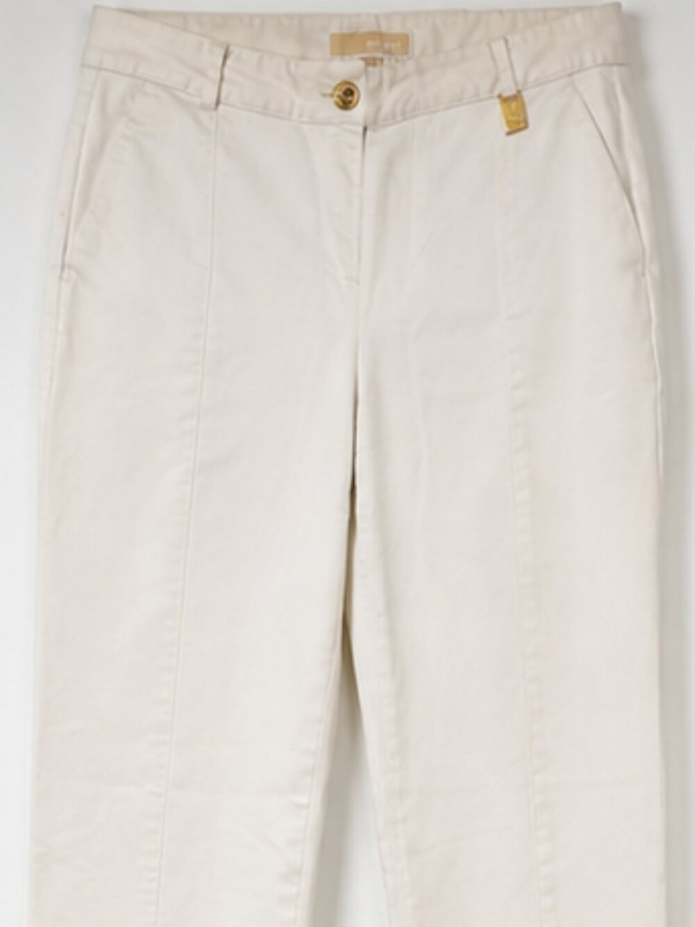 Michael Michael Kors White Ankle Pants Size 4 Gold Logo Stretch Slim Straight